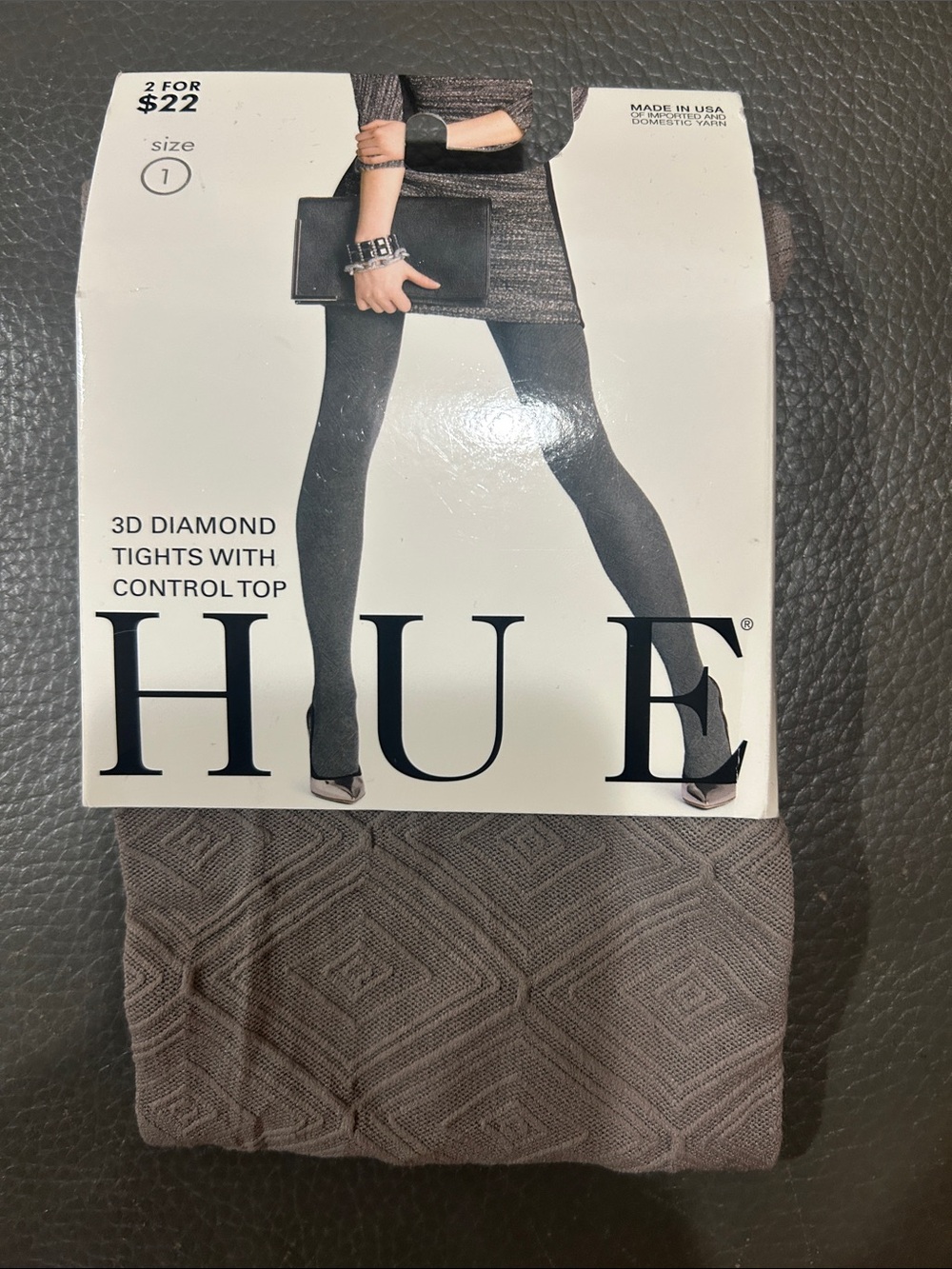 HUE Taupe 3D Diamond Textured Control Top Tights - Picture 1 of 3